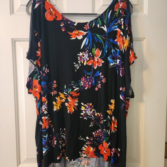 🌹Cable & Gauge Floral Boatneck Peekaboo Capped Sleeve Top Womens‎ Size 3X - Picture 1 of 9